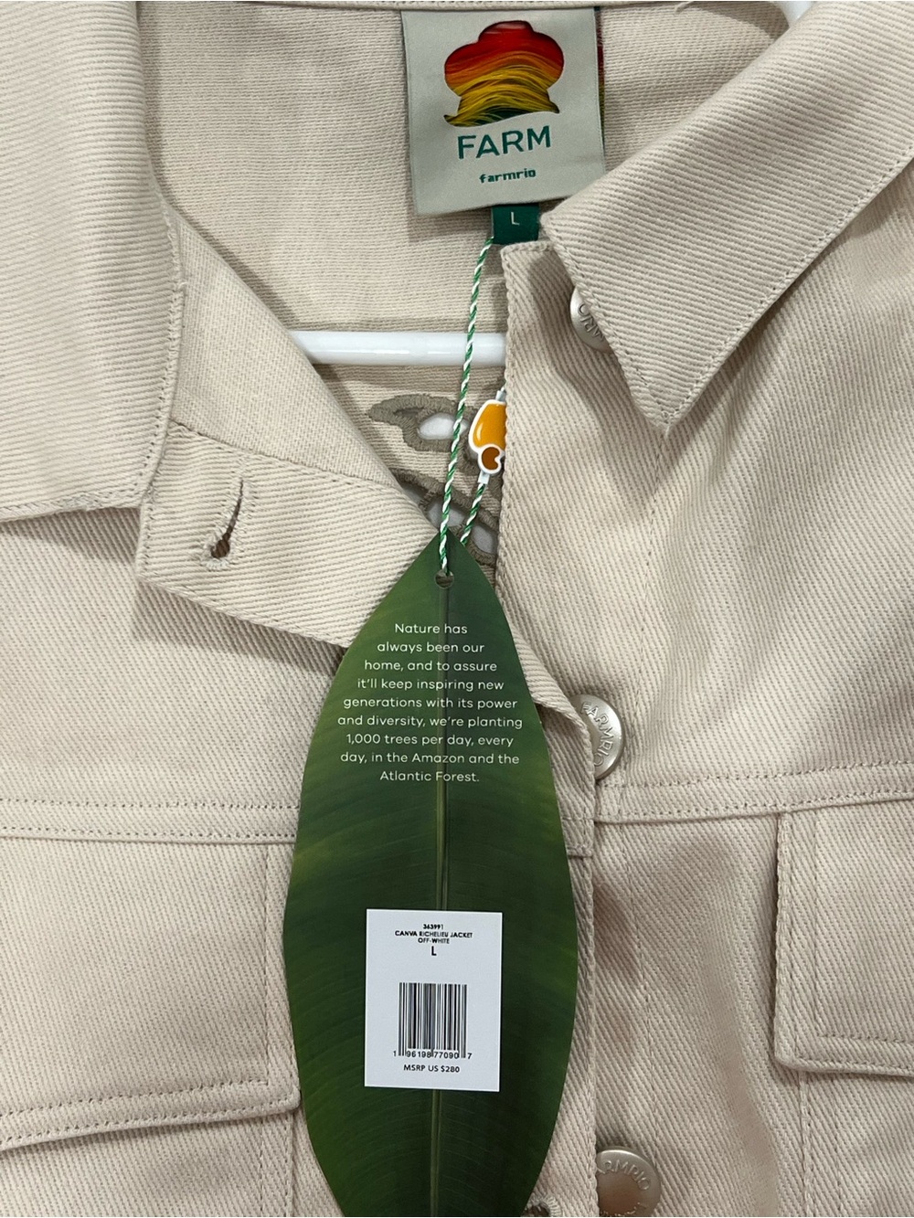 Farm Rio Beige Denim Canva Richelieu Jacket NWT - Picture 4 of 5